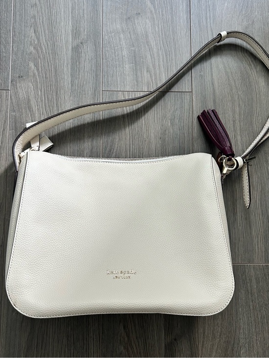 kate spade Handbags - Kate Spade Anyday White Pebbled Leather Shoulder Bag with Burgundy Tassel